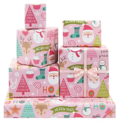 Productafbeelding van Kerstcadeaupapier Roze met Ribbons, 6 Vellen