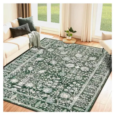 Produktbild von Teppich 160x230cm, Grün, Waschbar, Rutschfester Kurzflor für Wohnzimmer, Schlafzimmer, Esszimmer und Home Office