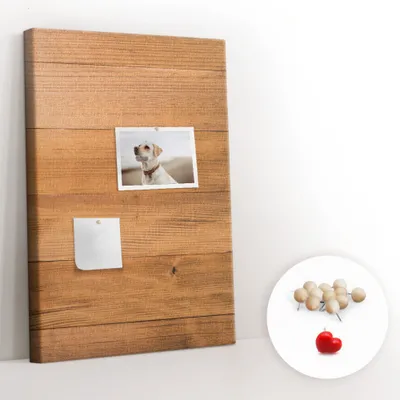 Obrázok produktu pre Korková tabuľa Tabuľa na poznámky Tabuľa na špendlíky - učebná pomôcka 40x60 cm - 100ks drevených kolíkov - Drevené panely