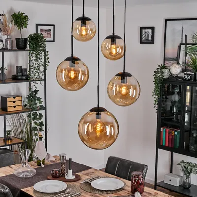 Produktbild von Fossobiubo Hängelampe aus Metall/Glas in Schwarz/Bernsteinfarben