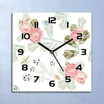Produktbild von Wanduhr Echt-Glas-Küchenuhr Blumen mit Schmetterlingen Quarz 30x30 Deko Bilder