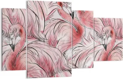 Produktbild von Bild auf Leinwand - Leinwandbild - 4 Teile - Flamingo Pink Exotik - 120x70cm - Wand Bild - Wanddeko - Wandbilder - Leinwanddruck - Bilder - Wanddekoration - Leinwand bilder - Wandbild - DL120x70-5070