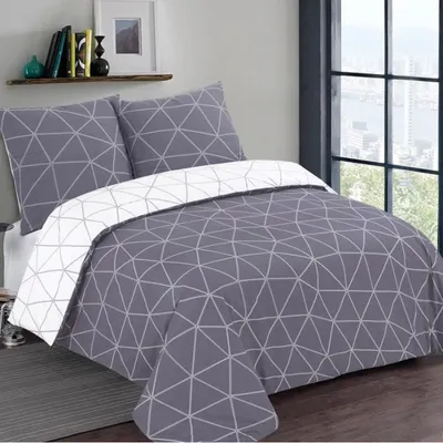 Productafbeelding van VISION - HUGO graues Wendbedset - 100% katoen - 1 laken 140 x 200 cm + 1 kussensloop 65 x 65 cm - Grijs-wit