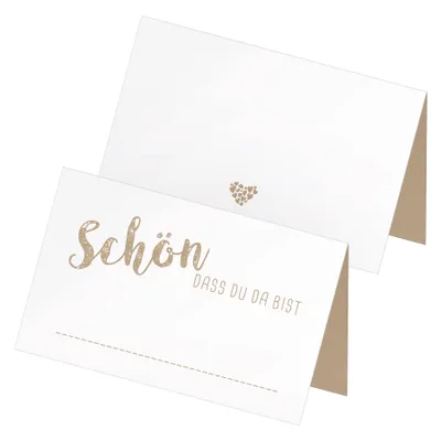 Produktbild von itenga 48x Tischkarten "Schön dass du da bist" latte macchiato braun