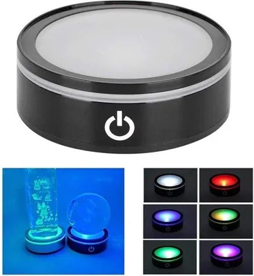 Image de Pied d'éclairage LED noir, rond, tactile, multi-modes, avec panneau d'affichage coloré et support 3D
