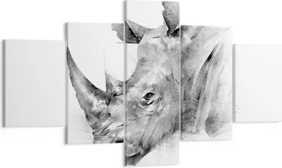 Produktbild von Bild auf Leinwand - Leinwandbild - 5 Teile - Nashorn Porträt Grafik - 125x70cm - Wand Bild - Wanddeko - Wandbilder - Leinwanddruck - Bilder - Wanddekoration - Leinwand bilder - EA125x70-4378