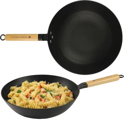 Produktbild von Gusseisen wok pfanne Ludmiła 30cm Holzgriff Bratpfanne GAS INDUKTION Schwarz