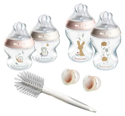 Produktbild von Tommee Tippee-Babyflaschen, Natural Start-Set f. Neug., Anti-Kolik-Flaschen (150ml u. 260ml), brustähnl. Sauger (mittel), selbststeril., Zubehör, rosa