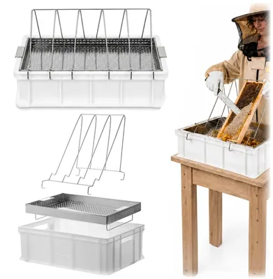 Produktbild von KADAX Entdeckelungsgeschirr für Honigwaben mit Kunststoffwanne, Rähmchenhalterung & Honigsieb, Imkerei Entdeckelungswanne für Honigernte (60 × 40 × 20 cm)
