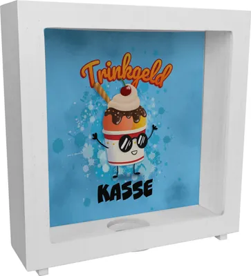 Produktbild von Trinkgeldkasse Rahmen Spardose aus Holz mit süßem Eisbecher