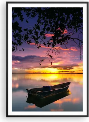 Produktbild von Gerahmtes Poster - Schwarzer Rahmen - Boot Sonnenuntergang See Himmel - 70x100 cm - Wand Bild - Wanddeko - Wandbilder - Wandposter - Bilderrahmen - Bilder - Kunstdruck - Wandbild - P2BPA70x100-2967