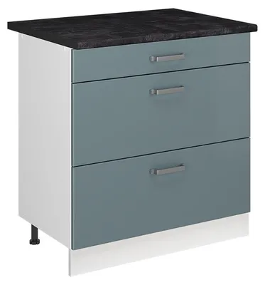 Productafbeelding van Keukenonderkast Vicco R-Line Blauw-grijs/Wit 80 cm met 3 laden antraciet werkblad, Model 72360