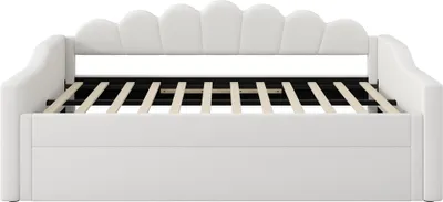 Produktbild von Merax Tagesbett Schlafsofa 140x200 mit Ausziehbett 190x90cm, LED, Schalenförmige Rückenlehne, Kinderbett, Polsterbett, Samt Daybett, Beige