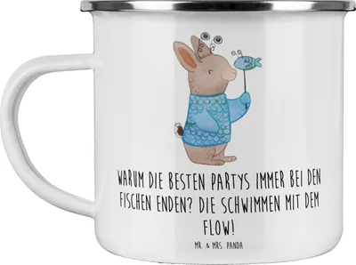 Produktbild von Mr. & Mrs. Panda Teetasse Fische Flow Spaß - Weiß - Geschenk, Pott, Horoskop, Tasse Emaille, Party, Empathie, Outdoor Becher, Angler, Unterwasserwelt, Kreativität