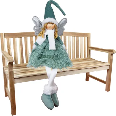 Produktbild von Weihnachtsengel mit LED 26cm (57cm) Kantenhocker Deko Figur Engel sitzend grün