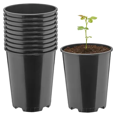 Image de Ensemble de 10 pots ronds en plastique pour plantes, avec trous de drainage, pour jardin, couleur noire, diamètre 11 cm, hauteur 13,5 cm (1 litre), référence GD-KW-RR