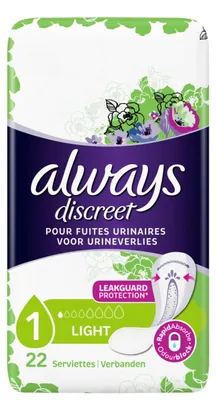 Image de Always Discreet - Serviettes hygiéniques pour fuites urinaires, format léger, 22 pièces