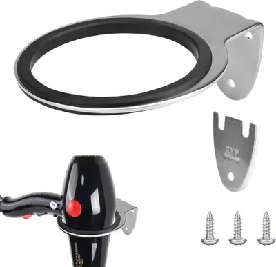 Produktbild von Fönhalter Edelstahl Haartrocknerhalterung Wandhalterung Haartrockner Halter Silber Föhnhalterung mit 3 Schrauben, 1 Gummiring und 1 Edelstahldichtung für Bad Friseurladen Hotel Balkon Zimmer
