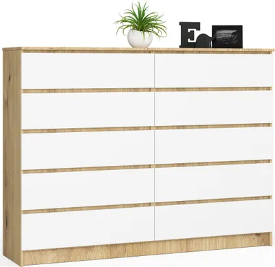 Produktbild von Akord Kommode 10 Schubladen Rustikale Eiche/Weiß 160X40X121 Cm
