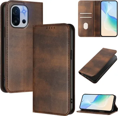Produktbild von Handyhülle für OnePlus 13T, Vintage Leder RFID Schutz Kartenfach Standfunktion Magnetische Klapphülle Braun