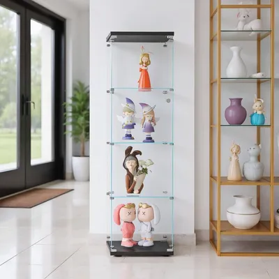 Zdjęcie produktu dla Szafka szklana, witryna, 164 cm, 4 półki, 1 drzwi, kolor czarny