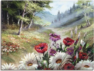 Produktbild von ARTland Leinwandbild Rehe im Hintergrund Größe: 120x90 cm