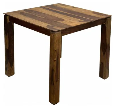 Wohnling Esstisch Sheesham mit quadratischer Tischplatte 80x80 cm und massiven Holzbeinen in Gesamtansicht.