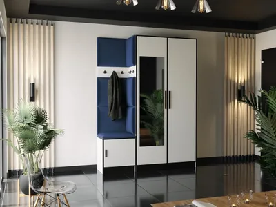 Obrázek produktu pro KIER NÁBYTEK Šatní skříň se sedákem Roj13 - 158x205x39cm Bílá + látka Modrá