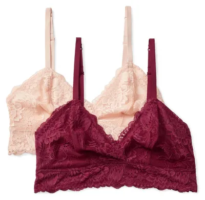 Produktbild von A. Essentials Damen Stretch-Triangel-Bralette mit Galonspitze, 2er-Pack, Burgund