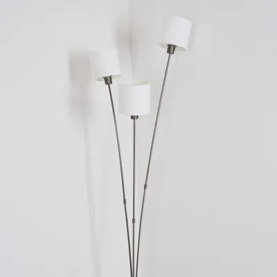 Produktbild von Costa »Costa« runde Bodenlampe aus Metall, Nickel-matt, weiße Stoffschirme