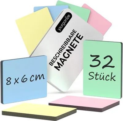 Zdjęcie produktu dla Etykiety magnetyczne 8 x 6 cm, 4 kolory, do tablicy na lodówkę