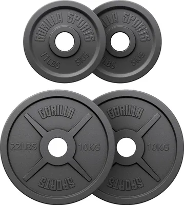 Produktbild von GORILLA SPORTS® Olympia Hantelscheiben - 30kg Set, 2x5kg, 2x10kg Gewichte, 50mm Bohrung, Gusseisen - Gewichtsscheiben, Hantelscheiben-Set, Hanteln