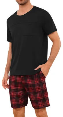 Produktbild von Herren Pyjama Baumwolle - Kurzer Pyjama - Sommerpyjama Set - Kurze Hose - Hautfreundliches Material - Stilvolles Aussehen - Nachtwäsche