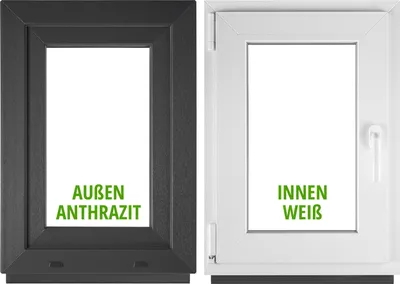Produktbild von BAU PLAZA Kellerfenster BxH 40 x 60 cm / 400 x 600 mm DIN Links Außen Anthrazit / Innen Weiß – Dreh-Kipp Fenster – 2-fach Verglasung 32 mm – Wärmeschutz & Schallschutz – PVC Kunststofffenster