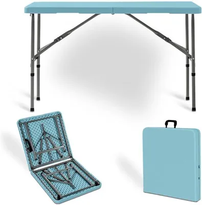 Imagen del producto de Mesa plegable de aluminio ligera, mesa portátil, ideal para fiestas, jardín, barbacoas, camping, cenas, buffets, picnics y cocina (azul, 1,2 m)