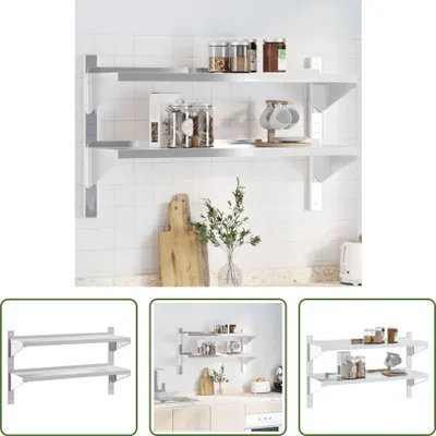 Immagine prodotto di The Living Store Mensola a muro con 2 ripiani 100x30x60 cm in acciaio inox argento