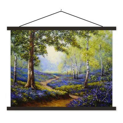 Produktbild von MuchoWow® Textilposter Gemälde - Natur - Wald - Blumen - Ölfarbe 150x113 cm mit holzfarbenen Rahmen - Poster