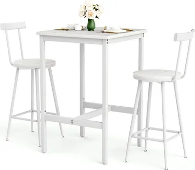 Produktbild von Bartisch-Set Weiß 60x60x92 cm mit 2 Hockern 39x39x91,5 cm, Industrial Design, platzsparend & stabil
