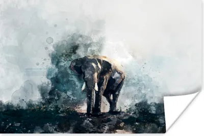 Produktbild von MuchoWow® Poster Elefant - Aquarell - Blau 120x80 cm - Bilder