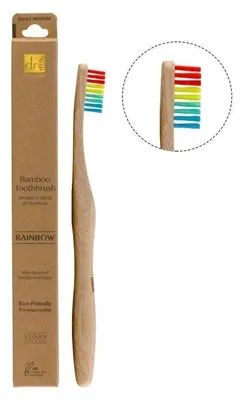 Produktbild von Bambuszahnbürste RegenbogenDiese Zahnbürste aus Bambus bietet eine umweltfreundliche Lösung für die tägliche Mundhygiene. Das Design sorgt für eine sanfte Reinigung von Zähnen und Zahnfleisch, während das Material zur Reduzierung von Plastikmüll beiträgt. - Bambus: Natürlicher Rohstoff für einen stabilen und biologisch abbaubaren Griff - Nylon: Flexible Borsten für die gründliche Entfernung von Plaque