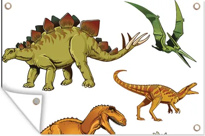 Produktbild von MuchoWow® 120x80 cm Outdoor-Poster Gartendeko Sichtschutz Garten Poster für den Garten  Dinosaurier - Zeichnung - Jungen - Kinder