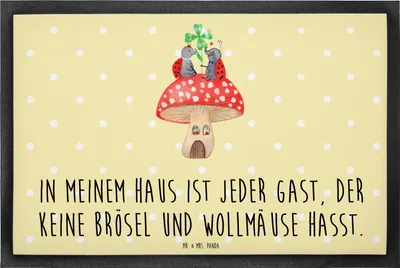 Produktbild von Mr. & Mrs. Panda fußmatte Marienkäfer Fliegenpilz 40 x 60 cm - Gelb Pastell - Geschenk, abstreifer, Schmutzmatte, Fleigenpilzhaus, Haus, Fußabstreifer, Zuhause, Wohnung