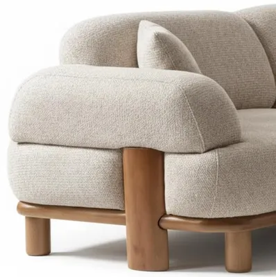 Immagine prodotto di Divano moderno, colore beige, struttura in legno, modulare, con braccioli imbottiti, nuovo