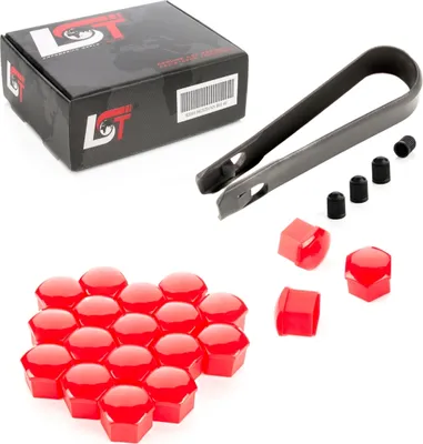 Produktbild von 20x Radschrauben Abdeckkappen Set 17 mm rot Glanz für SAAB VOLVO OPEL VAUXHALL