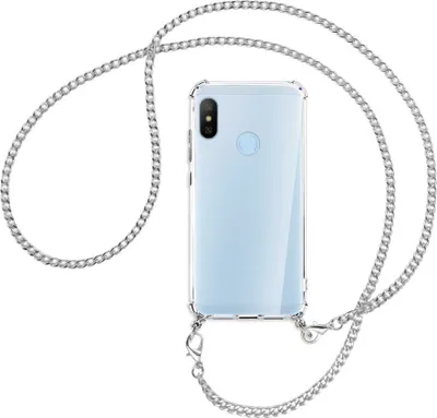 Produktbild von Handykette Backcover-Schutzhülle mit Band (Metall silberfarben) für Xiaomi Mi A2 Lite - silberfarbene Kette