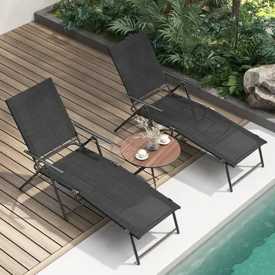 Image de Ensemble de chaises longues pliables - Chaise de jardin - Chaise d'extérieur - Chaise de plage - Dossier réglable sur 6 positions