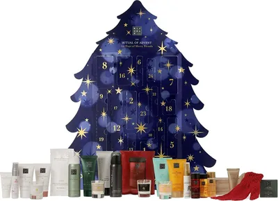 Produktbild von RITUALS...The Ritual of Advent, Adventskalender 2022 im Wert von 130 – Beauty für Frauen und Männer mit 24 Luxusgeschenken, unter anderem 4 Adventskerzen Geschenkbox & Schleife, blau