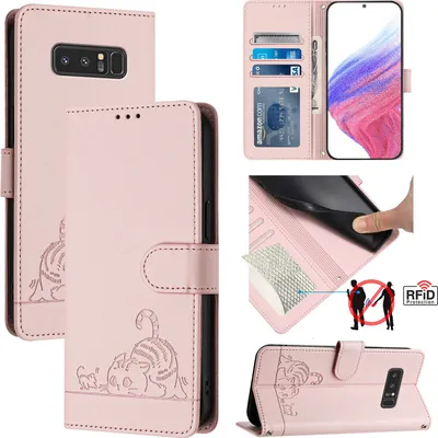 Produktbild von Leder Hülle für Samsung Galaxy Note 8 Süße Katze Flip Case Brieftasche Schutzhülle mit Standfunktion Pink