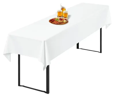 Obrázok produktu pre Biele obliečky na stoly na pivo, 250 x 100 cm, polyester, nepremokavé, možné prať, univerzálne, vhodné pre stoly na pivo s rozmermi 50/70 cm