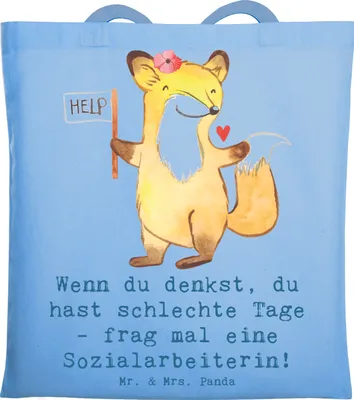Produktbild von Mr. & Mrs. Panda tragetasche baumwolle Sozialarbeiterin Stärketage - Sky Blue - Geschenk, Geschenke für Berufstätige, Stoffbeutel, Humor, Einkaufstasche, Beruf, Tote Bag